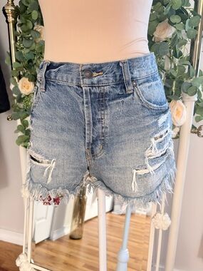 We The Free Blue Distressed Jean Shorts